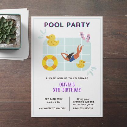 Pool Birthday Party Invitation Template - CreativeRino
