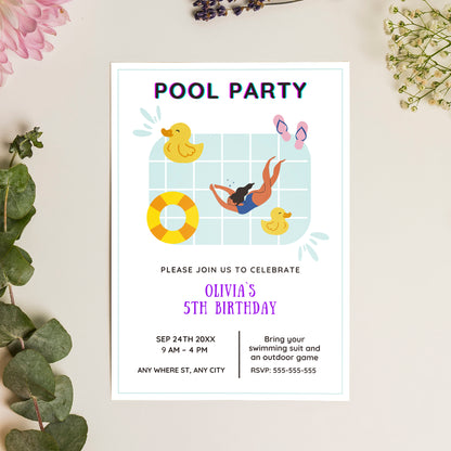 Pool Birthday Party Invitation Template - CreativeRino