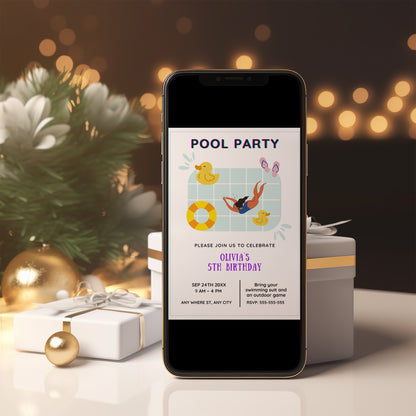 Pool Birthday Party Invitation Template - CreativeRino