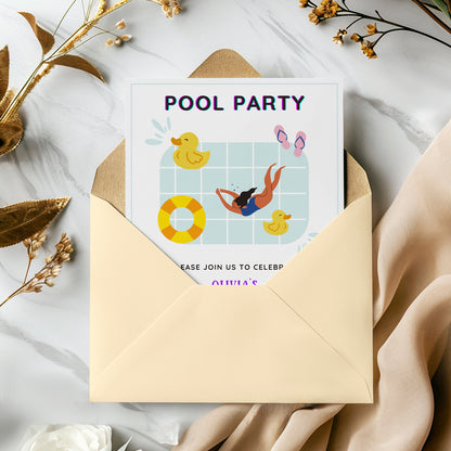 Pool Birthday Party Invitation Template - CreativeRino