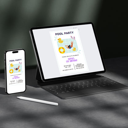 Pool Birthday Party Invitation Template - CreativeRino