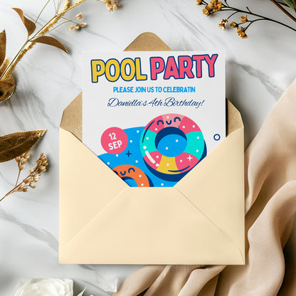 Pool Birthday Party Invitation Template - CreativeRino