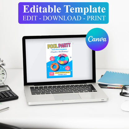 Pool Birthday Party Invitation Template - CreativeRino