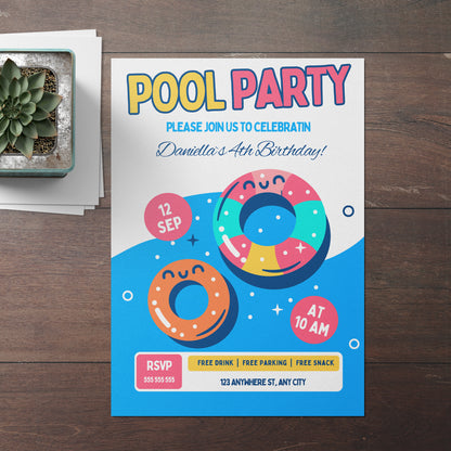 Pool Birthday Party Invitation Template - CreativeRino