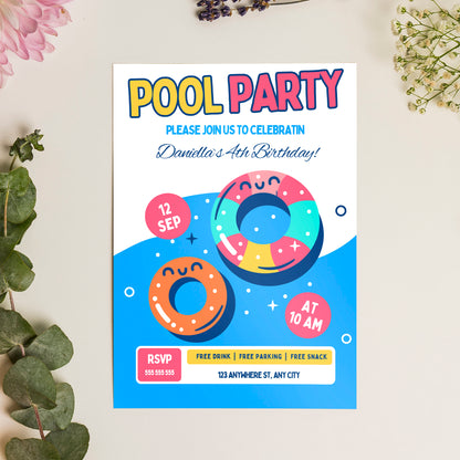 Pool Birthday Party Invitation Template - CreativeRino