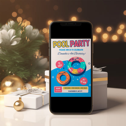 Pool Birthday Party Invitation Template - CreativeRino