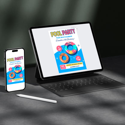 Pool Birthday Party Invitation Template - CreativeRino
