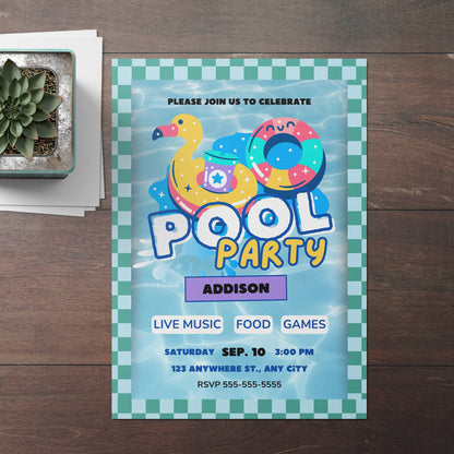 Pool Birthday Party Invitation Template - CreativeRino
