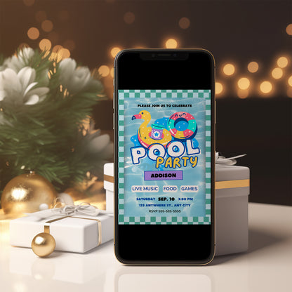 Pool Birthday Party Invitation Template - CreativeRino