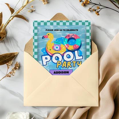 Pool Birthday Party Invitation Template - CreativeRino