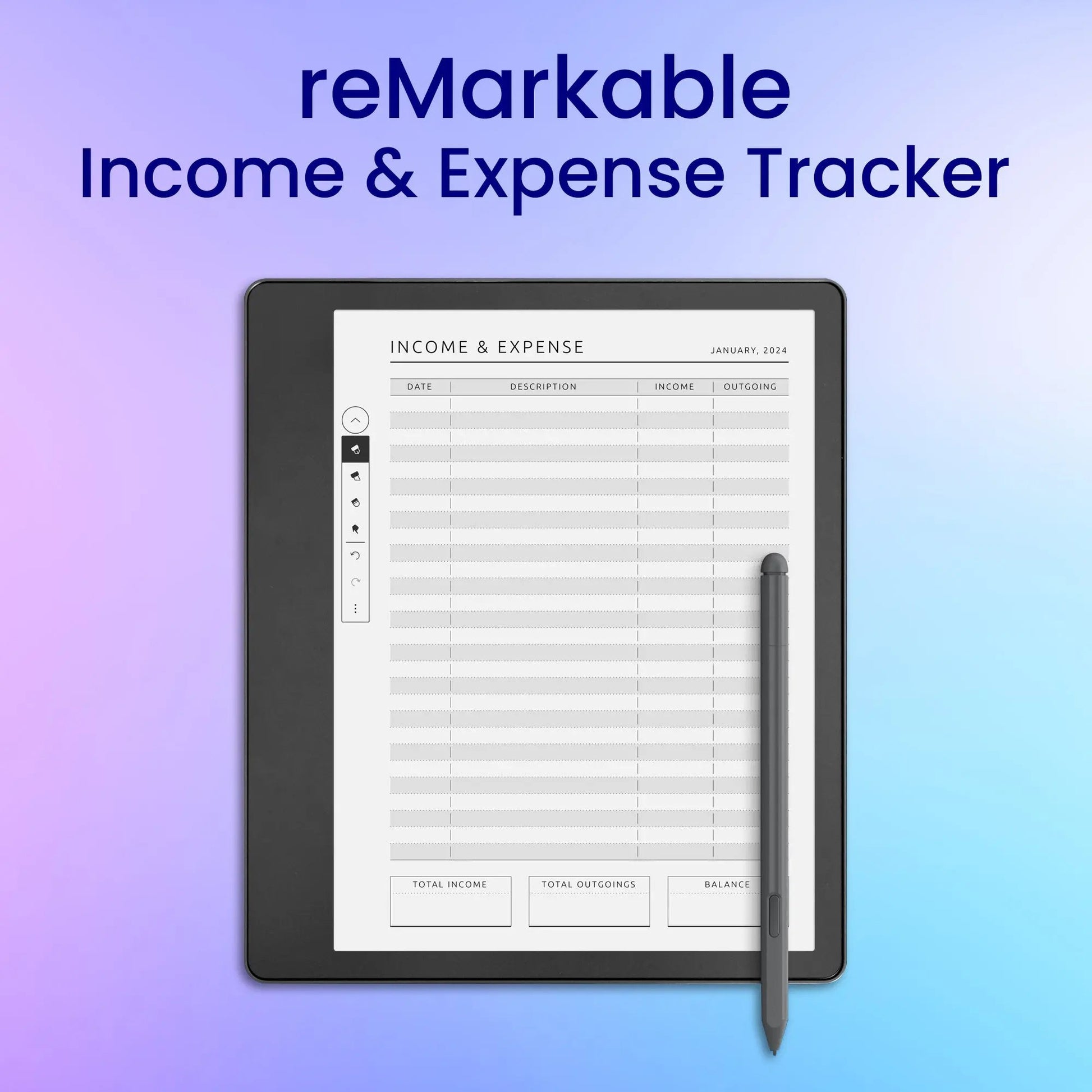 reMarkable 2 Income & Expense Tracker Planner Template My Store