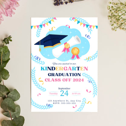 Kindergarten Graduation Moving Up Ceremony Invitation Template - CreativeRino