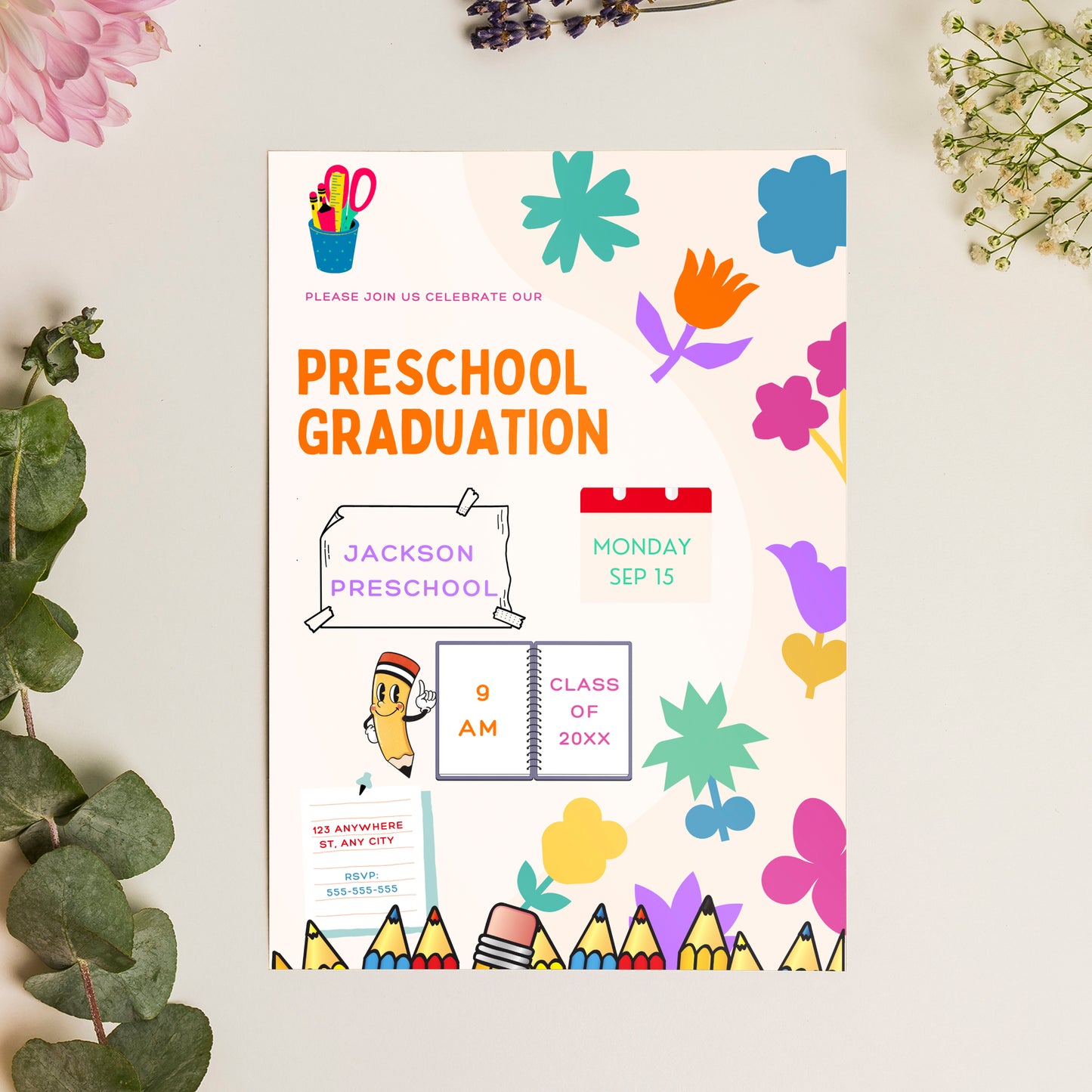 Preschool Graduation Moving Up Ceremony Invitation Template