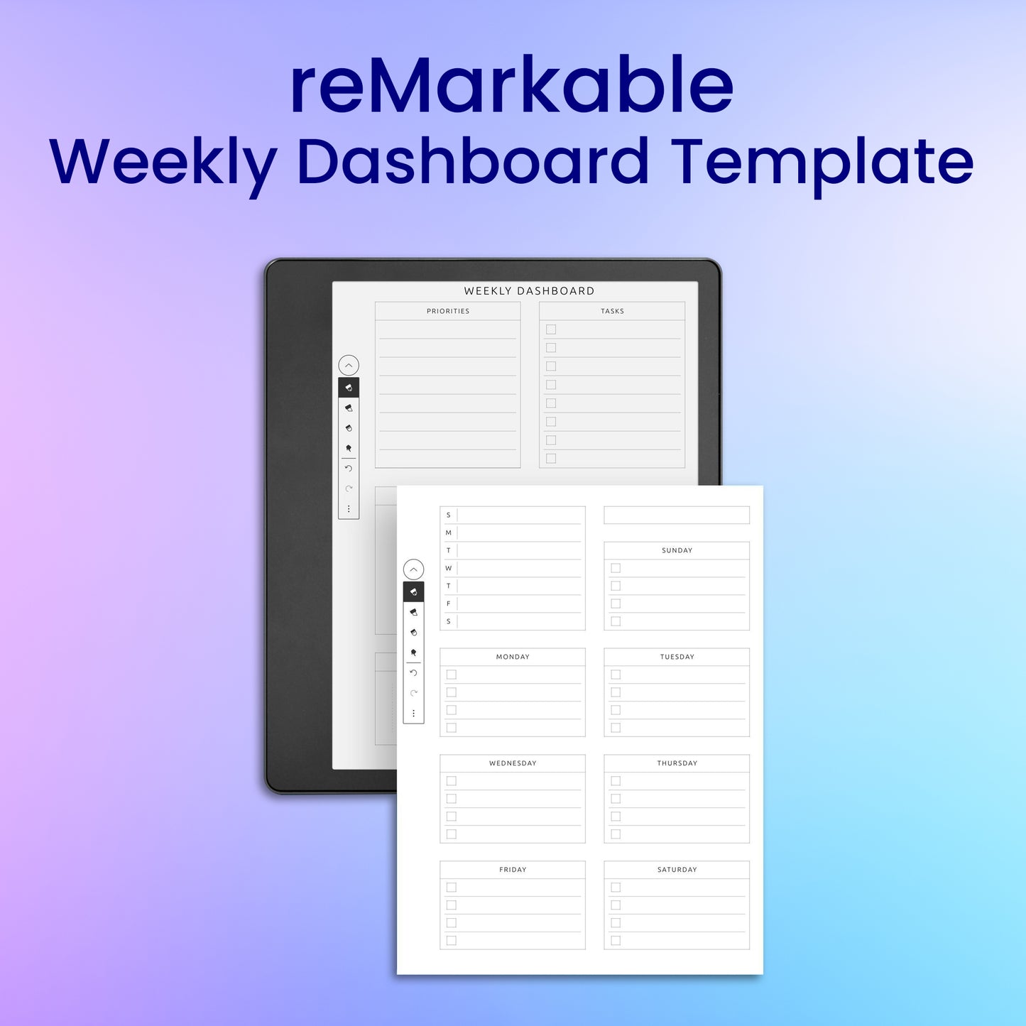 reMarkable 2 Weekly Dashboard Template Planner