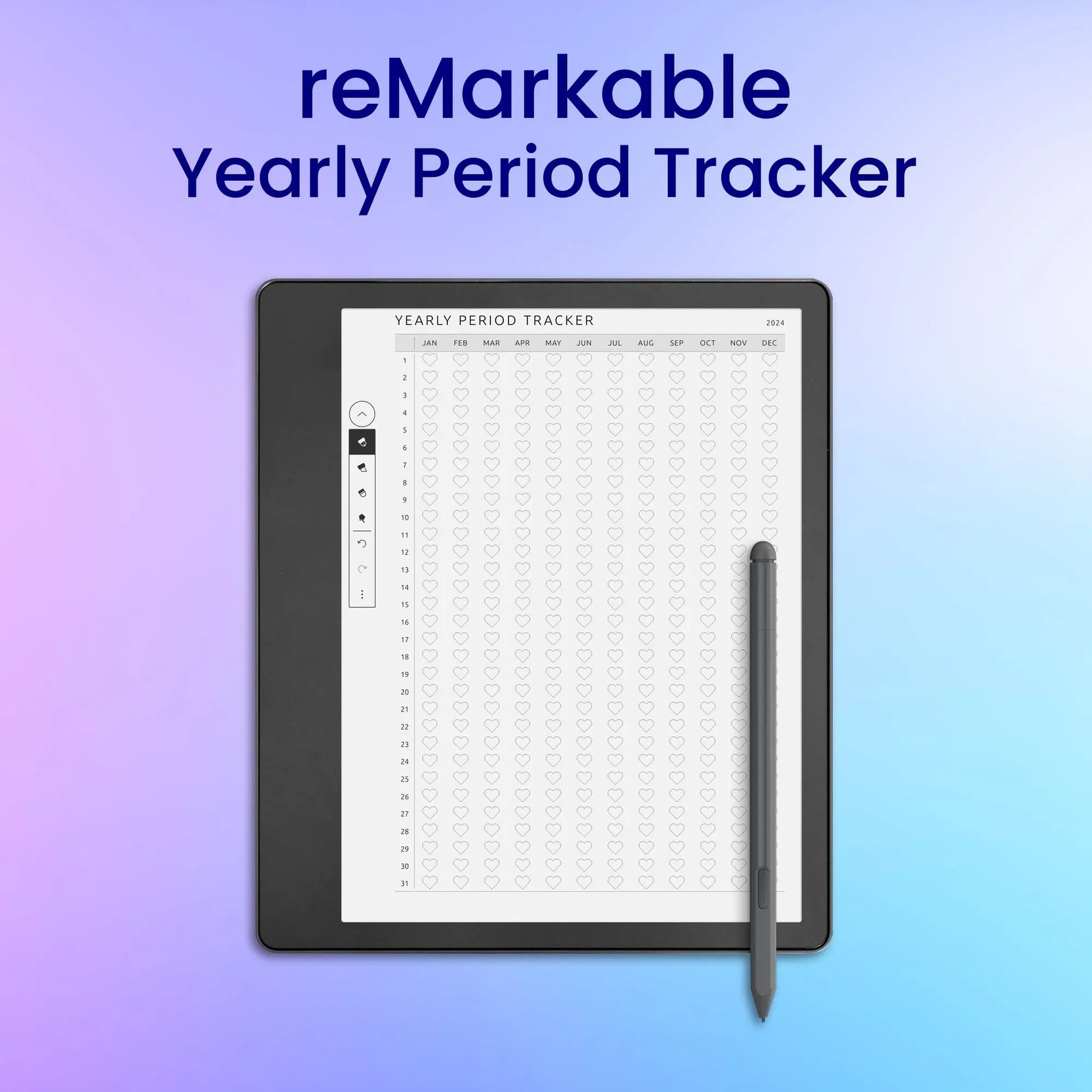 reMarkable 2 Yearly Period Tracker Planner Template My Store