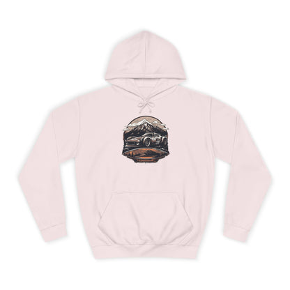 Adventure Awaits: Unisex College Hoodie with Vintage Car Design - CreativeRino