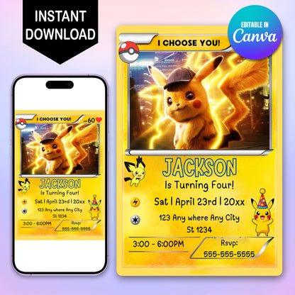 Pokemon Card Birthday Invitation Template - CreativeRino
