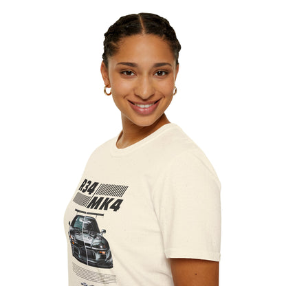 Retro R34 MK4 Car T-Shirt - Unisex Softstyle Tee for Car Enthusiasts - CreativeRino