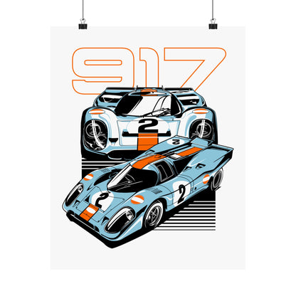 Racing Car Art Poster - Retro 917 Racing Decor - CreativeRino