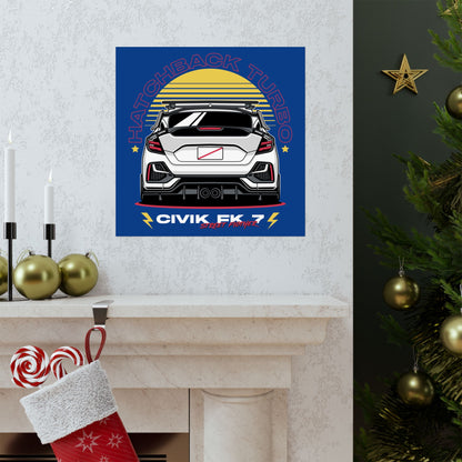 Car Enthusiast Matte Square Poster - HATCHBACK TURBO Design - CreativeRino