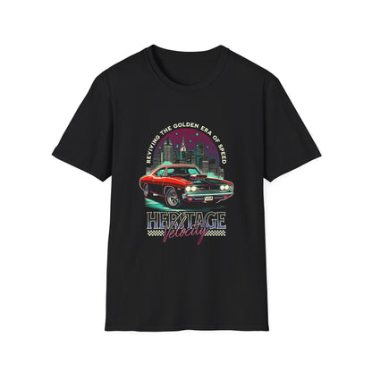 Heritage Velocity Unisex Softstyle T-Shirt - Retro Car Design for Classic Car Lovers - CreativeRino