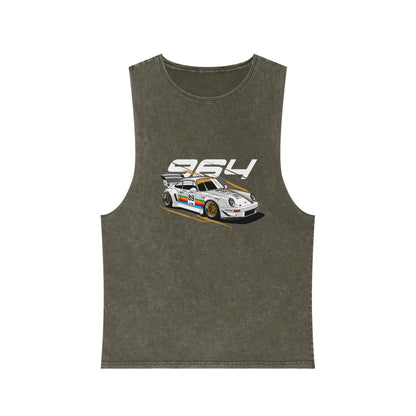 Porsche 964 Unisex Stonewash Tank Top with Vintage Race Car Design - CreativeRino