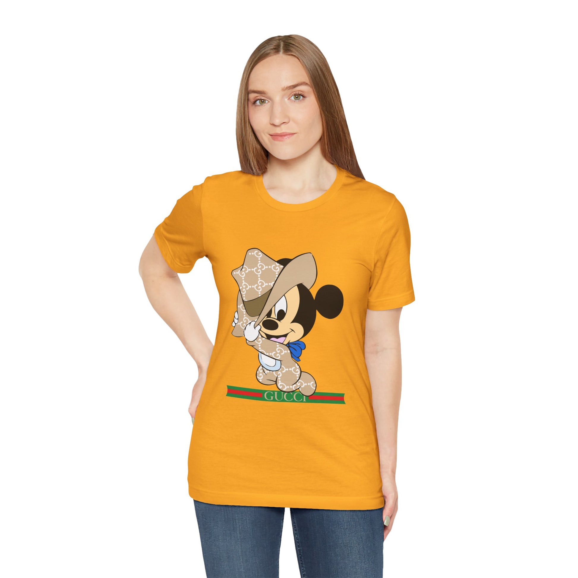 Trendy Graphic Tee - Mickey Mouse Gucci Cowboy T-shirt Design - CreativeRino