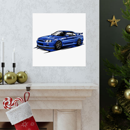 Blue Racer Car Matte Square Poster – Stylish Auto Wall Art for Car Enthusiasts - CreativeRino
