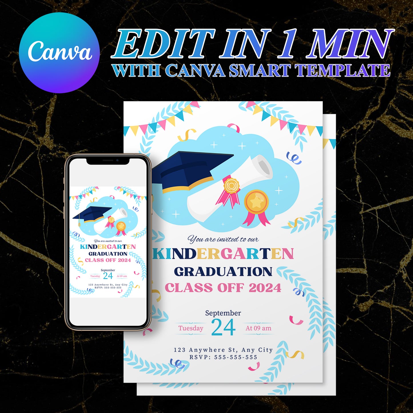 Kindergarten Graduation Moving Up Ceremony Invitation Template - CreativeRino