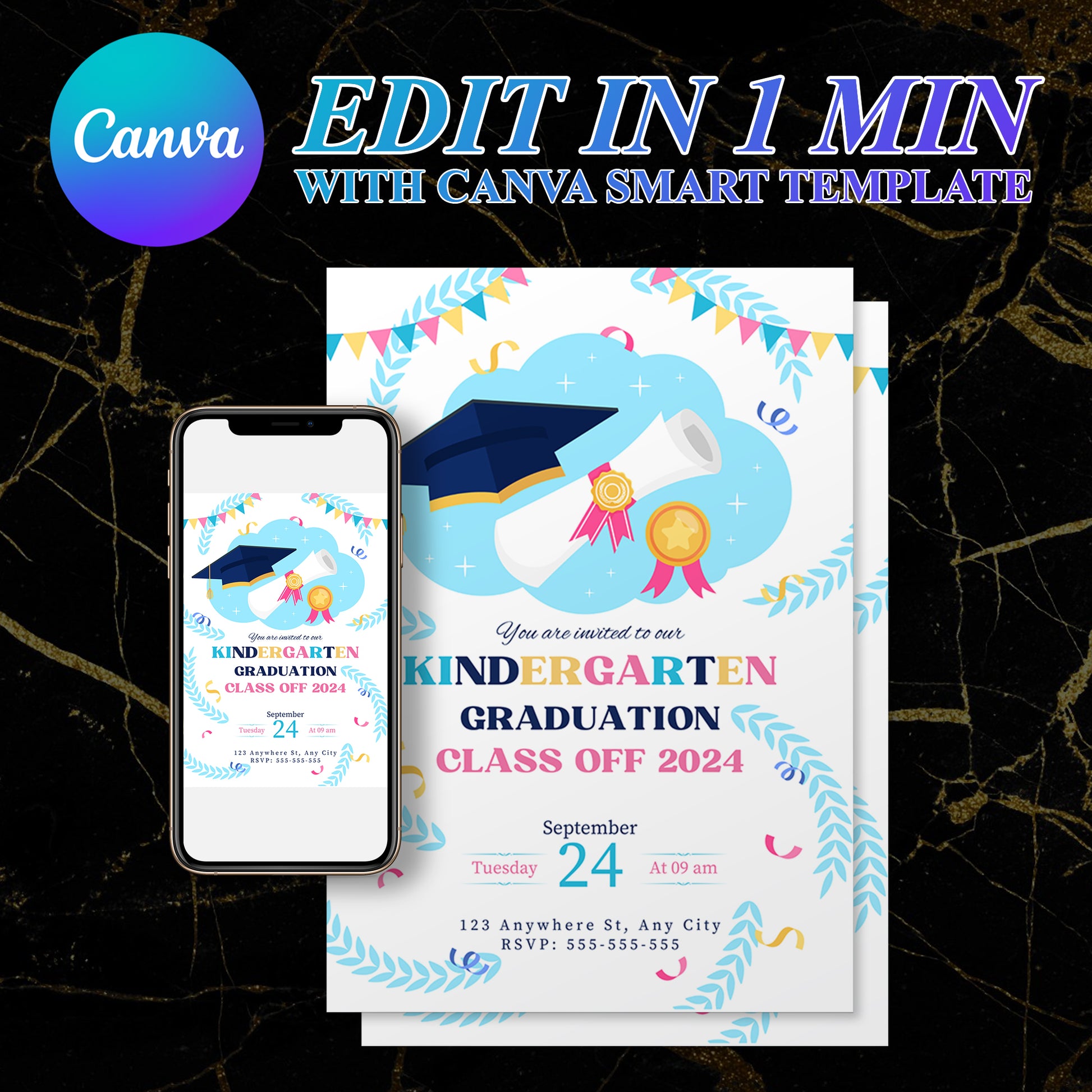 Kindergarten Graduation Moving Up Ceremony Invitation Template - CreativeRino