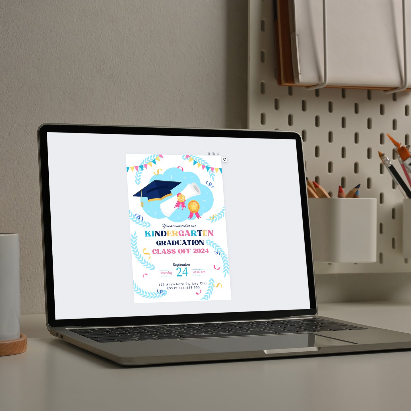 Kindergarten Graduation Moving Up Ceremony Invitation Template - CreativeRino