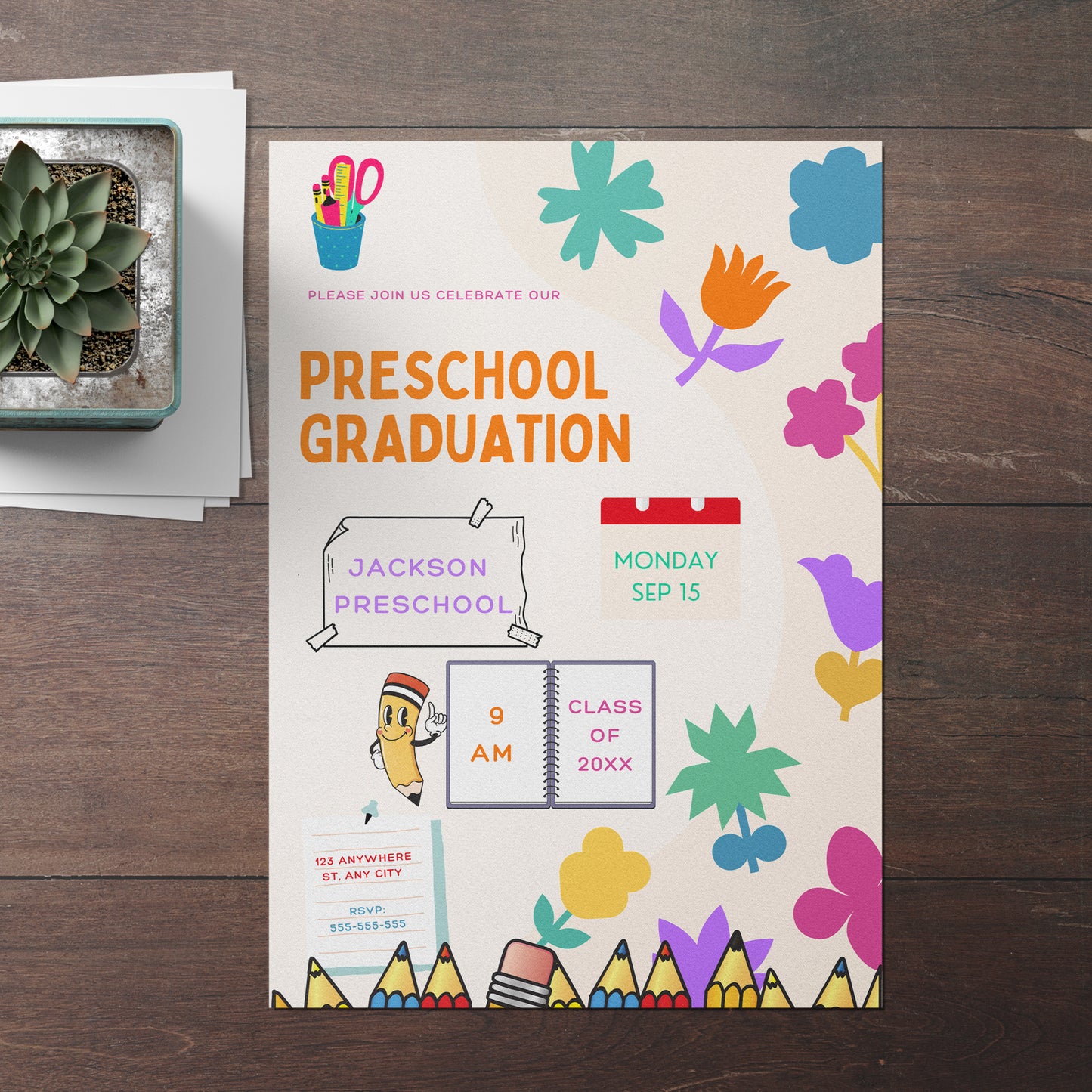 Preschool Graduation Moving Up Ceremony Invitation Template - CreativeRino