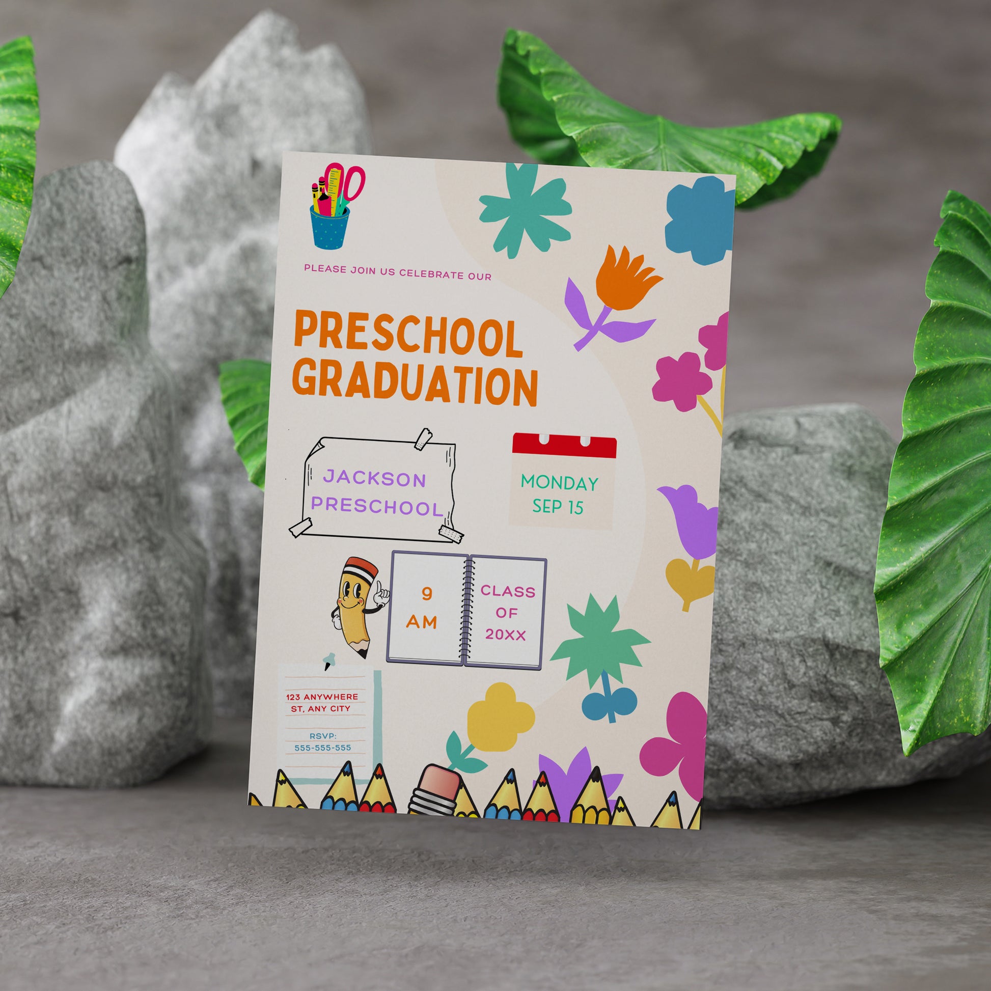 Preschool Graduation Moving Up Ceremony Invitation Template - CreativeRino