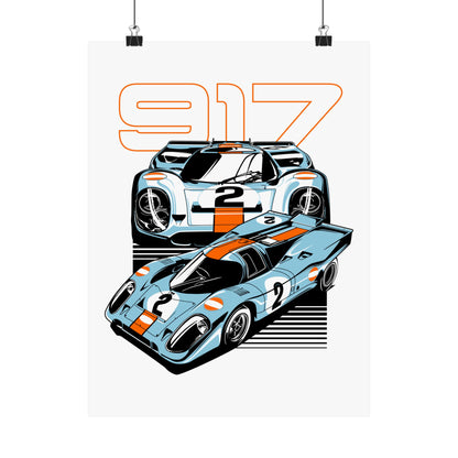 Racing Car Art Poster - Retro 917 Racing Decor - CreativeRino