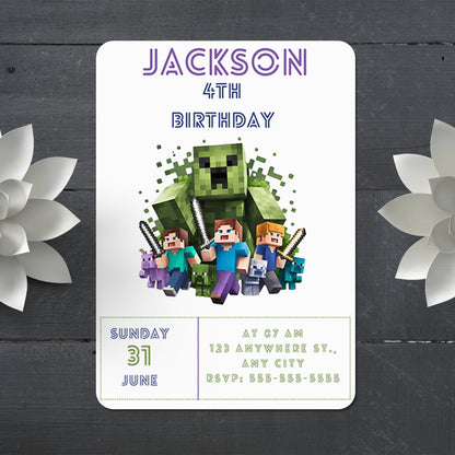 Minecraft Birthday Invitation Template - CreativeRino
