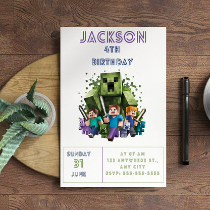 Minecraft Birthday Invitation Template - CreativeRino