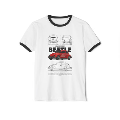 Vintage Volkswagen Beetle Unisex Cotton Ringer T-Shirt - Retro Auto Graphic Tee - CreativeRino