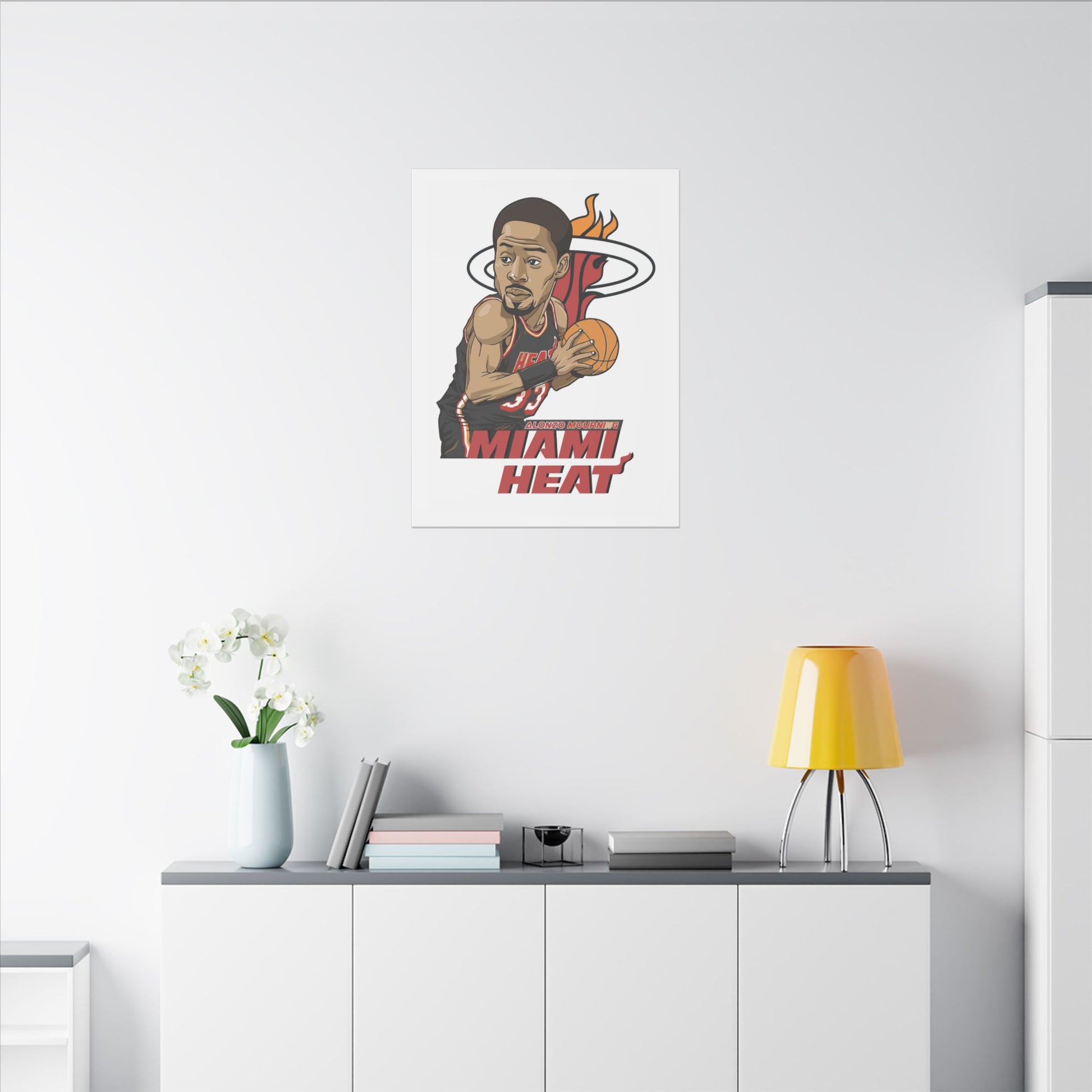 Miami Heat Alonzo Mourning Canvas Art - Stretched Wall Decor for Basketball Fans - CreativeRino