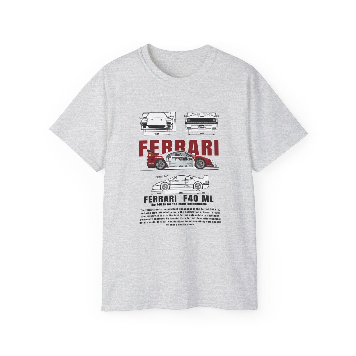 Ferrari F40 Multi-Graphic Unisex Ultra Cotton Tee | Car Enthusiast Gift T-shirt - CreativeRino