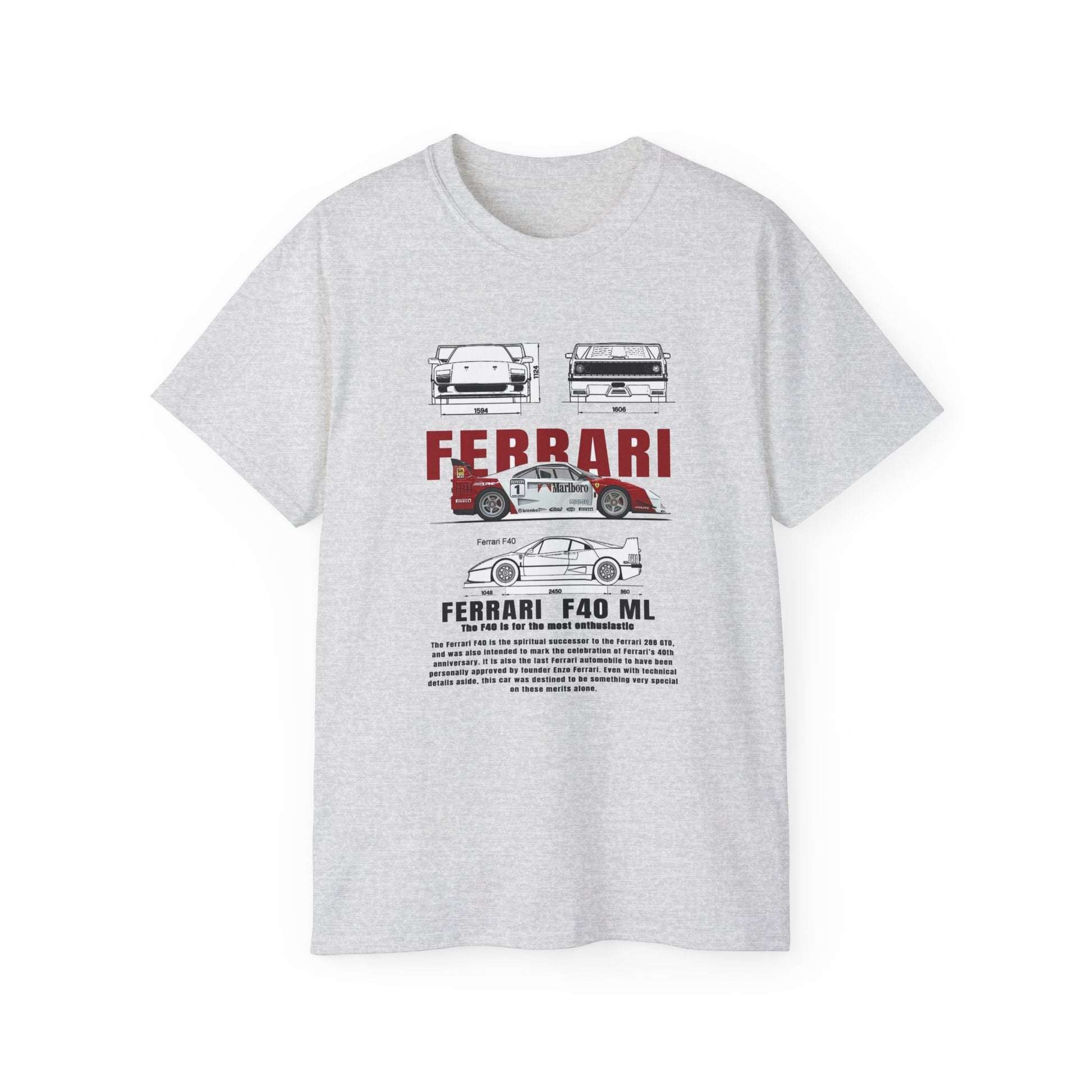 Ferrari F40 Multi-Graphic Unisex Ultra Cotton Tee | Car Enthusiast Gift T-shirt - CreativeRino