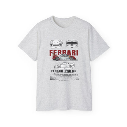 Ferrari F40 Multi-Graphic Unisex Ultra Cotton Tee | Car Enthusiast Gift T-shirt - CreativeRino