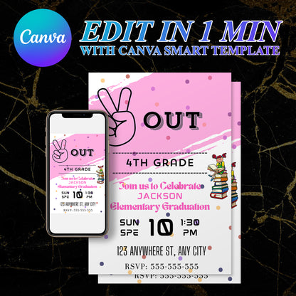 Peace Out Graduation Invitation Template - CreativeRino