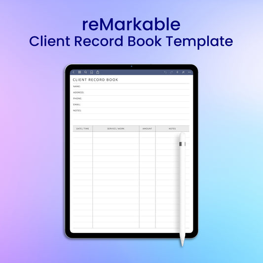 reMarkable 2 Client Record Book Template Planner Template