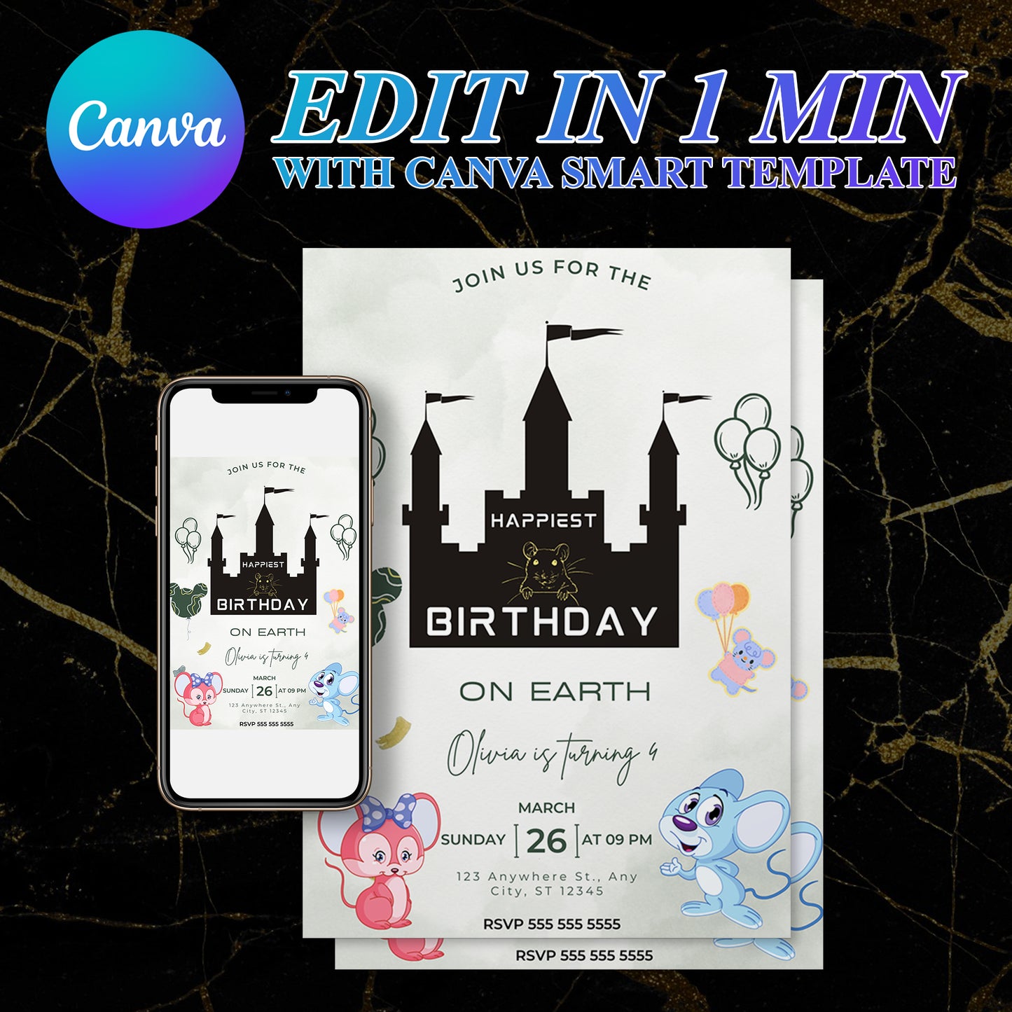 Happiest Birthday On Earth Disneyland Birthday Invitation Template