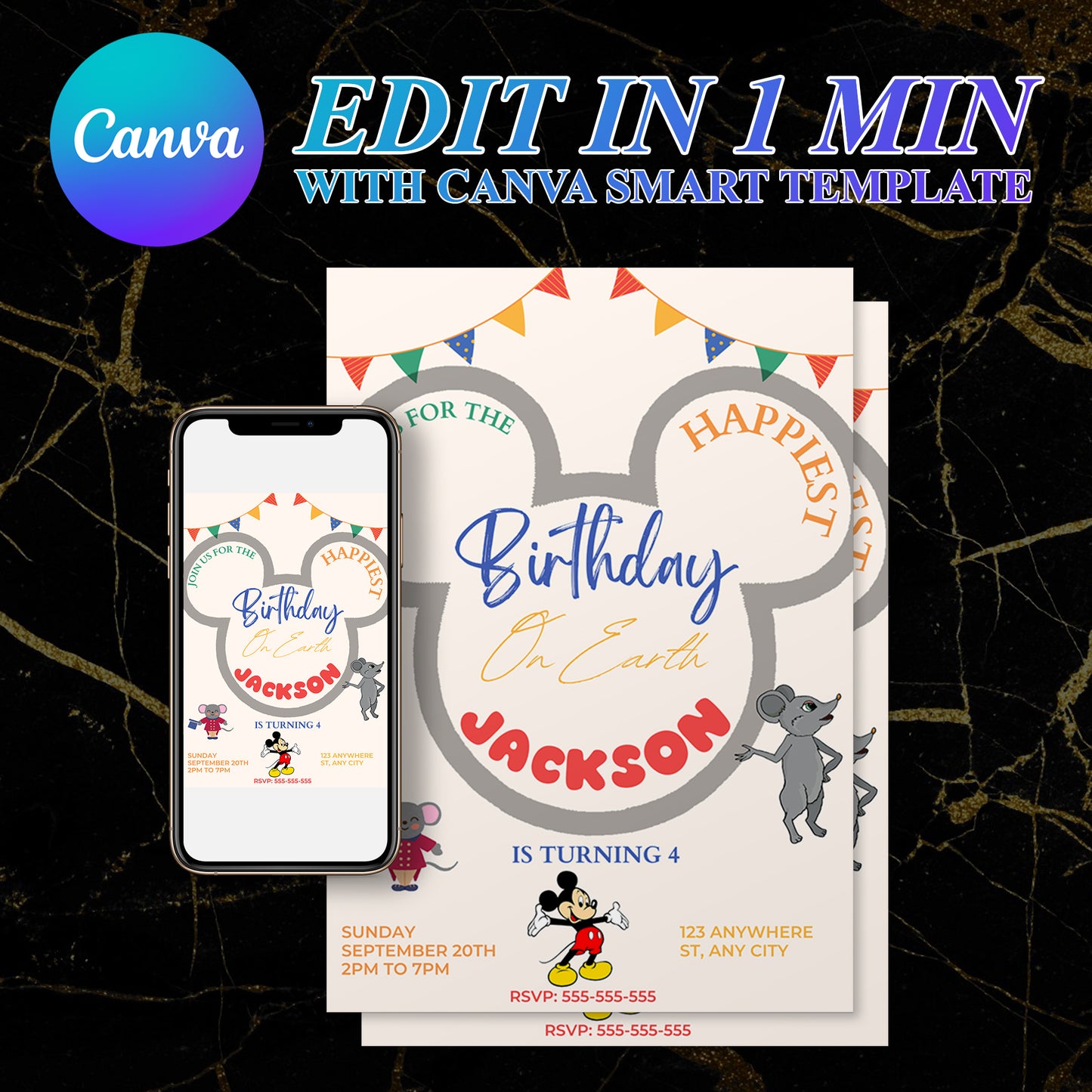 Happiest Birthday On Earth Disneyland Birthday Invitation Template