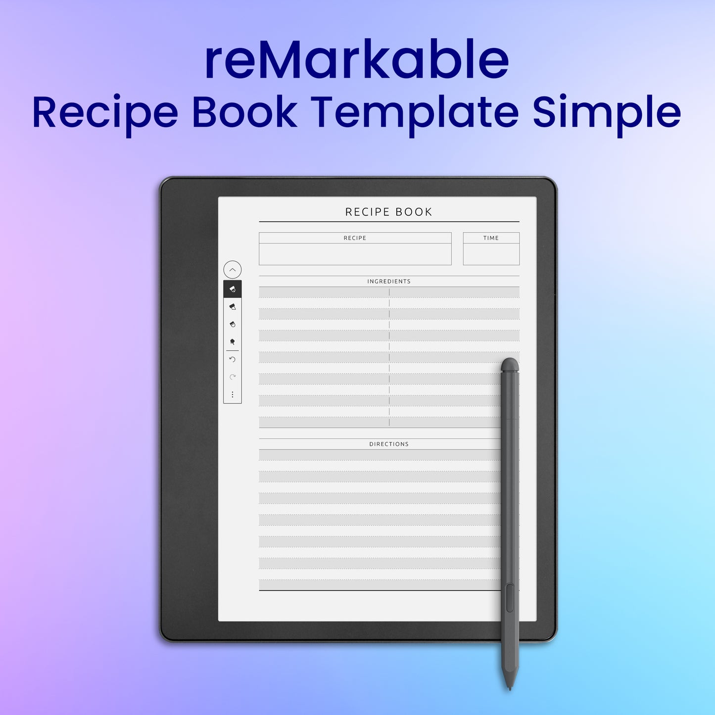 reMarkable 2 Recipe Book Template Simple Planner Template