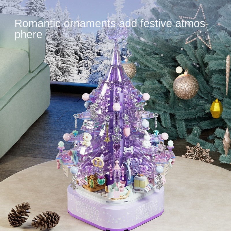 Dreamy Purple Crystal Christmas Tree Music Box Toy | DIY LED Building Blocks Gift for Girls eprolo