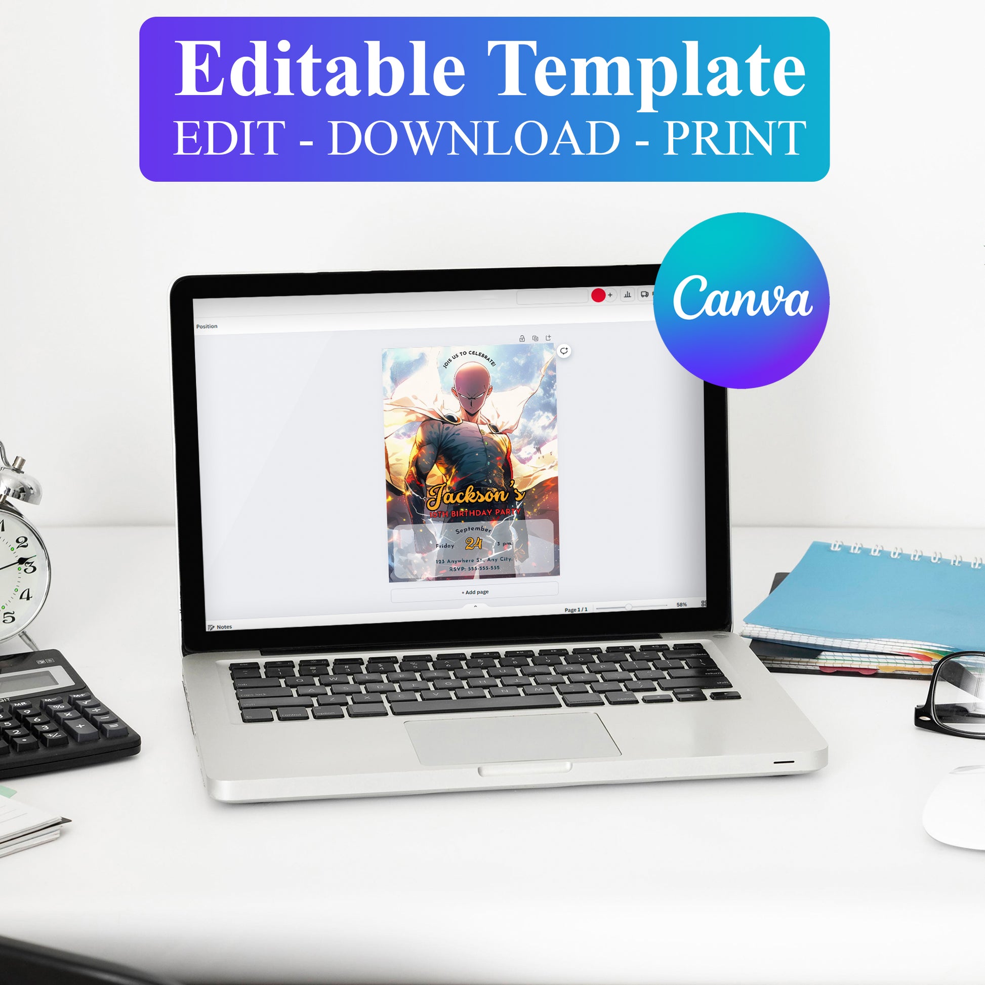 One Punch Man Birthday Invitation Template - CreativeRino