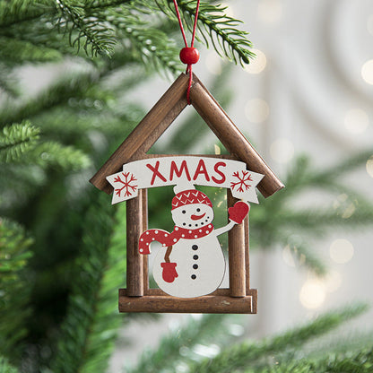 Rustic Wooden Christmas House Ornaments | Hanging Miniature Village Decorations eprolo