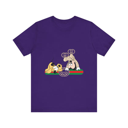 Playful Baby Mickey Mouse Cartoon Gucci Graphic Tee - Fun Unisex Short Sleeve T-shirt - CreativeRino